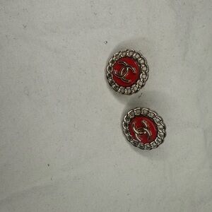 CHANEL Red and Gold Ornate Earrings